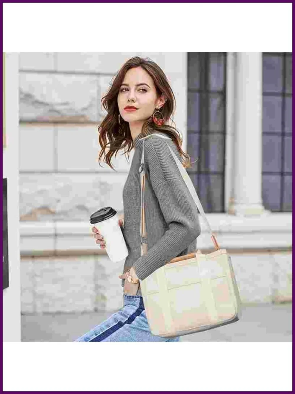 Multi Pocket Shoulder Bag Tote with Compartments - Picture 7 of 8